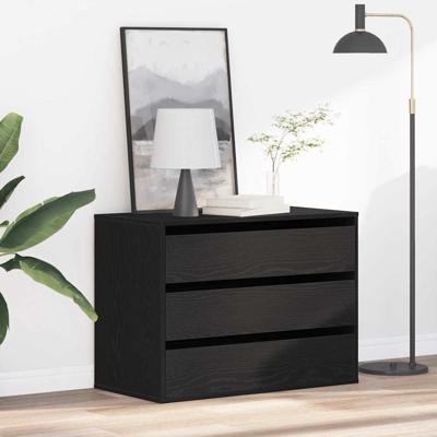 Ladekast met lade Zwart eiken 80 x 41 x 58 cm Bewerkt hout