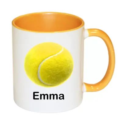 Tennis mok met naam (geel)