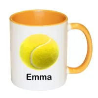 Tennis mok met naam (geel)