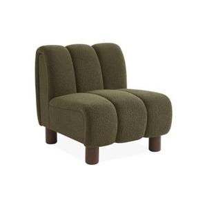 sweeek - Relaxfauteuil met afgeronde poten in hout en boucléstof
