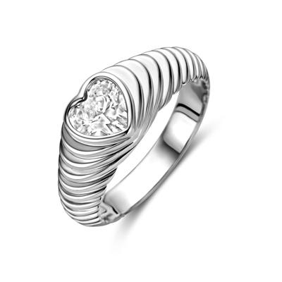 Gerhodineerde 925 Zilveren Ring met Hart en Zirkonia - 7,5 mm