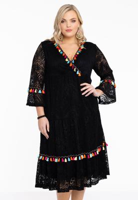 Yoek Jurk pompom | Zwart | Maat 38/40