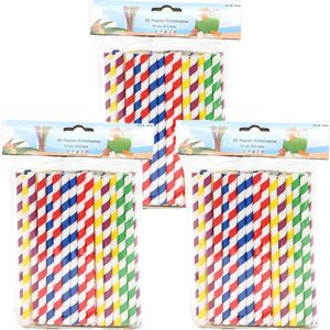 Drinkrietjes - papier - set 150x - multicolor kleuren - 15 cm - verjaardag/feestje