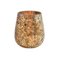 Glazen design windlicht/kaarsenhouder mozaiek champagne goud 15 x 13 cm   -