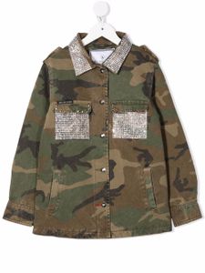 Philipp Plein Junior surchemise strassée à motif camouflage - Vert