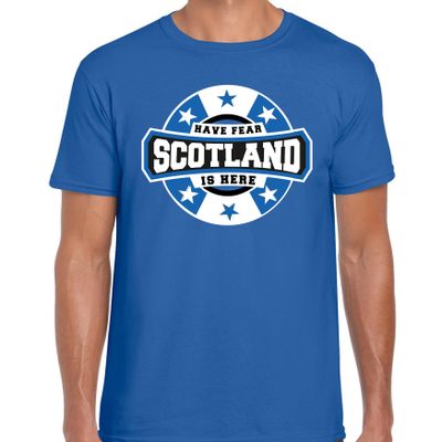 Have fear Scotland is here / Schotland supporter t-shirt blauw voor heren Have fear Scotland is here / Schotland supporter t-shirt blauw voor heren