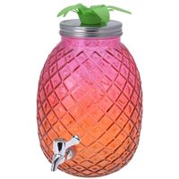 Glazen water/limonade/drank dispenser ananas roze/oranje 4,7 liter - thumbnail