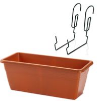 Hangende reling Plantenbak terracotta rechthoekig 40 x 18 x 15 cm met kunststof beugels