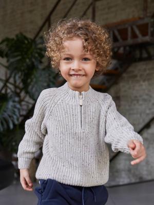 Sweater met col voor jongens gemêleerd beige