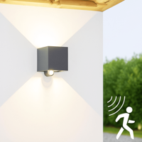 Lumo Qube Sensor Wandlamp Buitenlamp met lichtbron - 380lm 1800K - Zwart Lumo Qube Sensor Wandlamp Buitenlamp met lichtbron - 380lm 1800K - Zwart