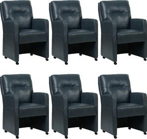 Set van 6 Blauwe leren landelijke eetkamerfauteuils Sharp - Granada leer Blue (blauw leer)