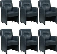 Set van 6 Blauwe leren landelijke eetkamerfauteuils Sharp - Granada leer Blue (blauw leer)