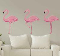 Vogel muursticker roze flamingo's
