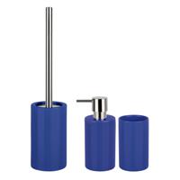 Badkamer accessoires set - WC-borstel/zeeppompje/beker - porselein - donkerblauw