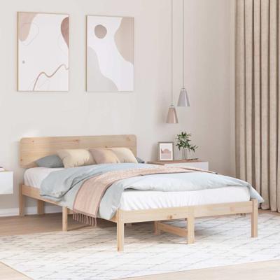Bedframe met hoofdeinde Naturel 135 x 190 cm Massief grenenhout