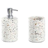 Badkamer/toilet set - 2 stuks - wit - terrazzo design - keramiek - thumbnail