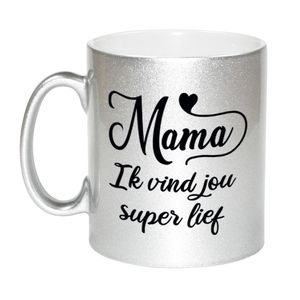 Mama ik vind jou super lief cadeau mok / beker zilver 300 ml - Cadeau mokken