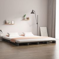 Palletbed massief grenenhout grijs 150x200 cm 5FT King Size