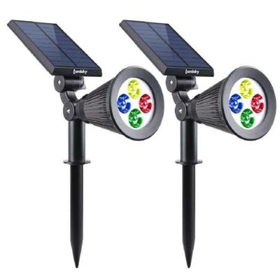 LUMISKY Set van 2 waterdichte buitenlampen voor zonne-energie - 4 gekleurde LED's - 200 Lm - Zwenkkop op 90 ° C
