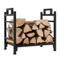 Decoratieve Brandhoutstandaard 46 cm Lange Metalen Boomstam Houder met Eland Patroon Praktische Handgrepen en Verstelbare Voetzolen