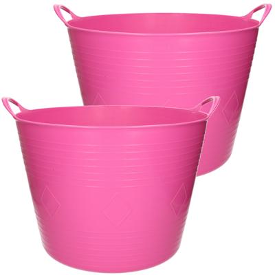 Flexibele kuip - 2x stuks - 40 liter - roze - kunststof - D45 cm - emmer - wasmand