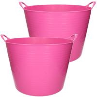 Flexibele kuip - 2x stuks - 40 liter - roze - kunststof - D45 cm - emmer - wasmand