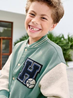Teddy-sweatshirt in fleece voor jongens met lusbadge. smaragdgroen