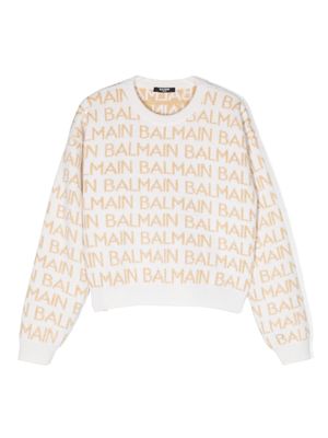 Balmain Kids sweat en maille à logo imprimé - Blanc