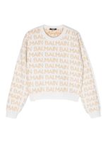 Balmain Kids sweat en maille à logo imprimé - Blanc