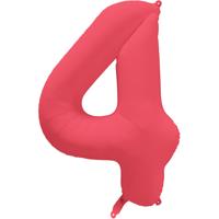 Folieballon Cijfer 4 Neon Rood (86cm)