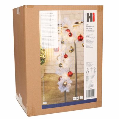 Set van 2x stuks dennenslingers/dennen guirlandes wit met kerstballen en licht 500 cm
