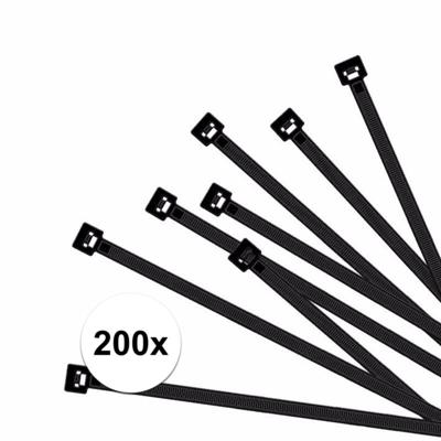 Kabelbinders - zwart - 100 x 2,5 mm - 200x stuks - tie ribs / tie wraps