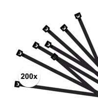 Kabelbinders - zwart - 100 x 2,5 mm - 200x stuks - tie ribs / tie wraps