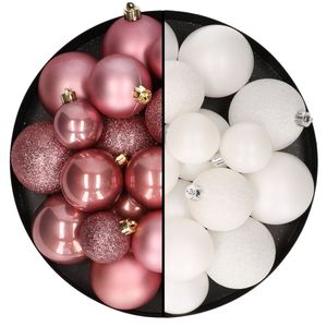 Kerstballen 60x stuks - mix oudroze/wit - 4-5-6 cm - kunststof