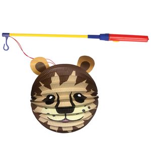 Bol lampion leeuw - donker bruin - H20 cm - papier - met lampionstokje - 40 cm