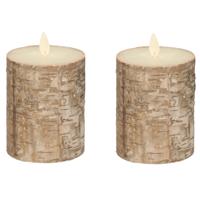 Anna's Collection Stompkaars - 2x - LED - berkenhout bruin - H10 cm - bewegende vlam - kaars