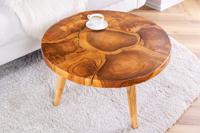 Ronde massief houten salontafel MOSAIK 60cm naturel teakhouten boomstam handgemaakt - 44712