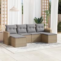 6-delige Loungeset met kussens poly rattan beige