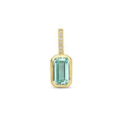14k Geelgouden Hanger met Aquamarijn & Diamant 0.012ct (Maart)
