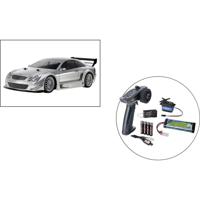 Tamiya 1:10 RC auto Elektro Straatmodel Tamiya 1:10 RC M-B CLK AMG Silber Start RTR SET Zilver (mat) 4WD 100% RTR TT-02 2,4 GHz Incl. batterijen, Incl. accu,