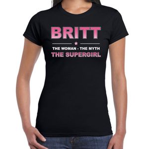 Naam cadeau t-shirt / shirt Britt - the supergirl zwart voor dames