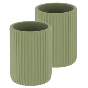 Tendance Tandenborstelbeker 101 series - 2x - groen - geribbeld - PS - 7 x 9,5 cm