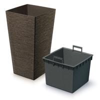 Prosperplast Plantenpot - buiten - kunststof - koffie bruin - Eco wood look - D26xH50 cm - bloempot
