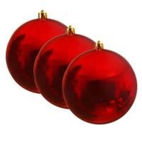Decoris Kerstbal - 3x - rood - groot - 25 cm - kunststof - glans