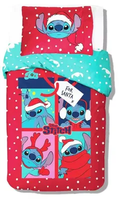 Stitch dekbedovertrek Santa 140 x 200 cm - 70 x 90 cm - katoen Stitch dekbedovertrek Santa 140 x 200 cm - 70 x 90 cm - katoen