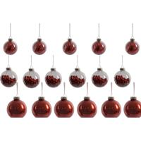 Doorzichtige kunststof kerstballen Rood met 50 kerstbalhaakjes 8cm 18 stuks