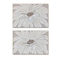 Schilderij Home ESPRIT Wit Beige Bloem Shabby Chic (2 Stuks)