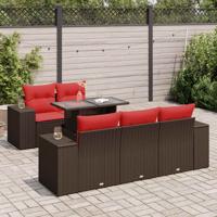 6-delige Loungeset met kussens poly rattan acacia bruin