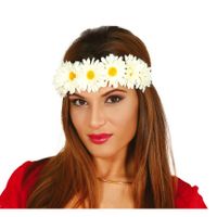 Verkleed haarband met bloemen - wit - meisjes/dames - Hippie/flower Power - thumbnail