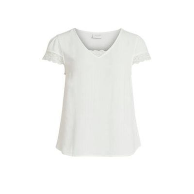 VILA top VILOVIE met kant gebroken wit